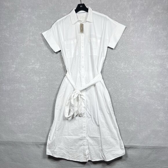 J CREW Dress Womens Size Small White Dress Collared Cotton Front Tie Buttons - Picture 1 of 14